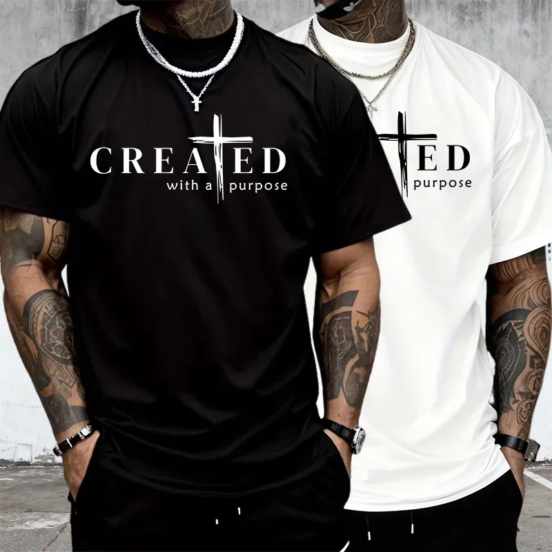 Created with a Purpose Printed T-shirt for Man Summer Daily Casual Fashion Short Sleeve Top Home Outdoor Comfort Men's Clothes