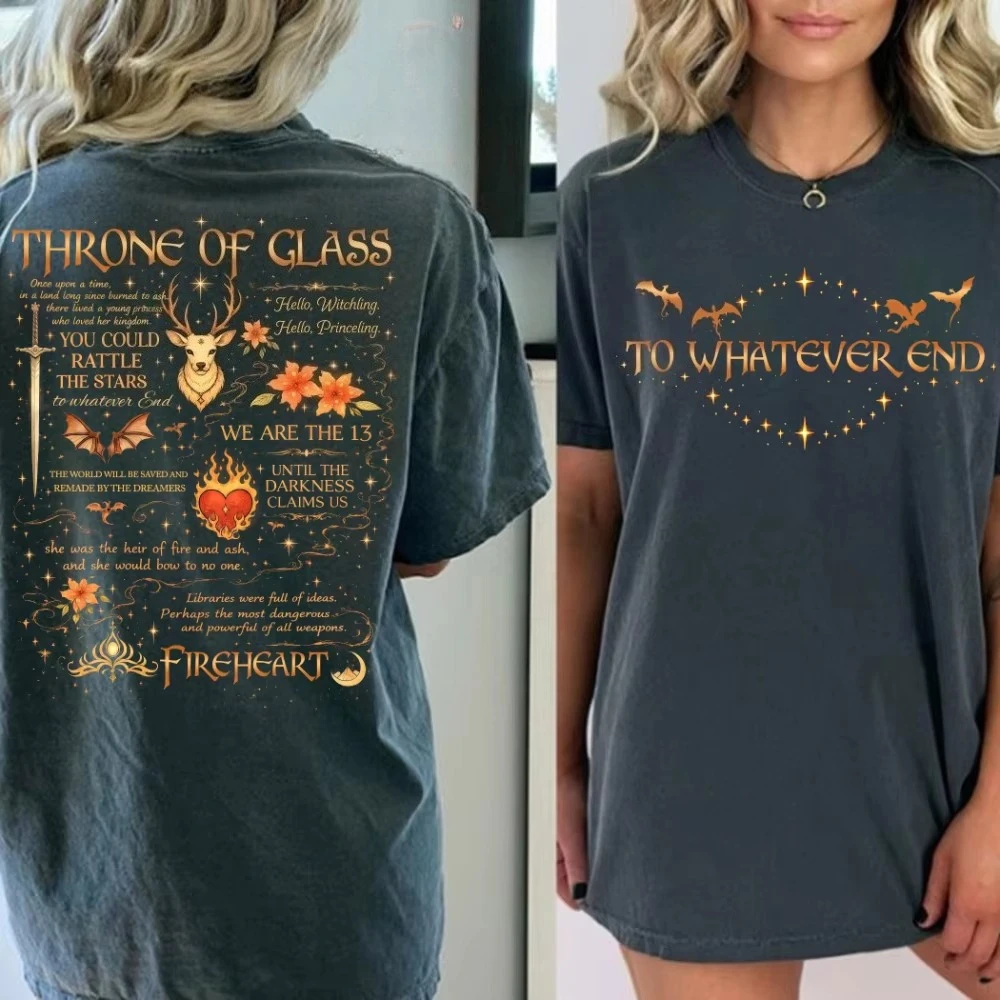 Buchliebhaber-Ästhetik, bedruckbares Design, T-Shirts, „Thron of Glass“, Aelin, „The Thirteen“, T-Shirt, SJM-inspirierte Fan-Kunst, Fantasy-Leser-T-Shirt. – Detail 4