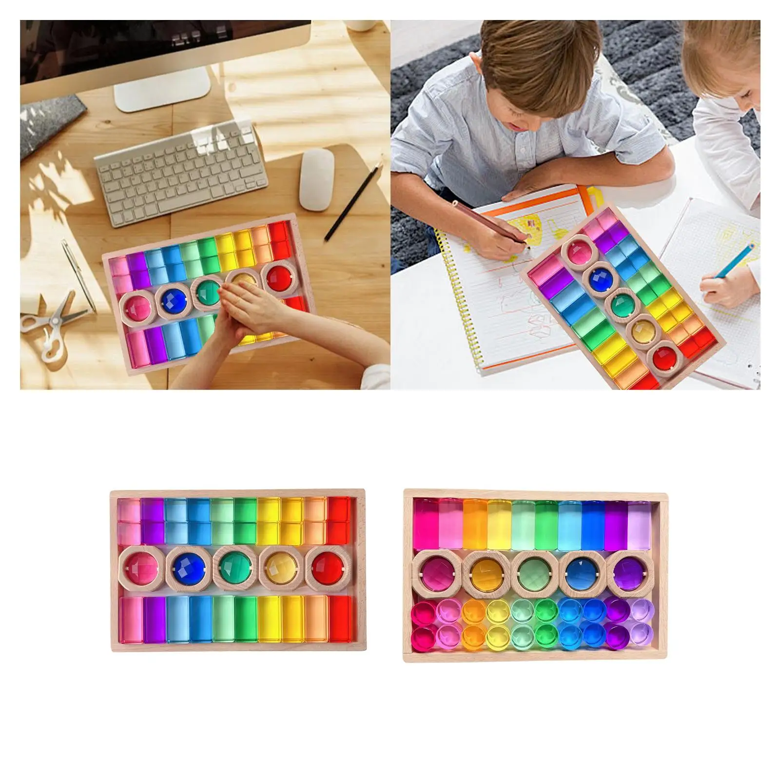 Acrylic Wooden GEM Blocks Gemstone Building Blocks Smooth Sensory Training Birthday Gift Preschool Learning Colorful for Kids