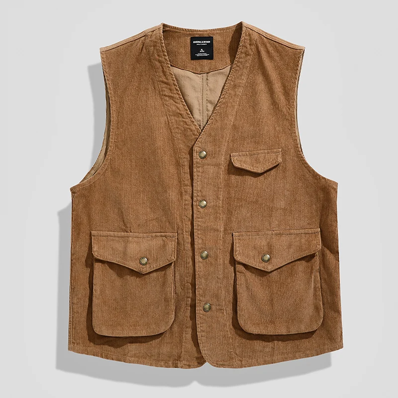 

American Retro Corduroy Workwear Vest Men's Mountain Outdoor Camping Spring Autumn Vest Coat 24SS Y2K Youth Male Vintage Casual