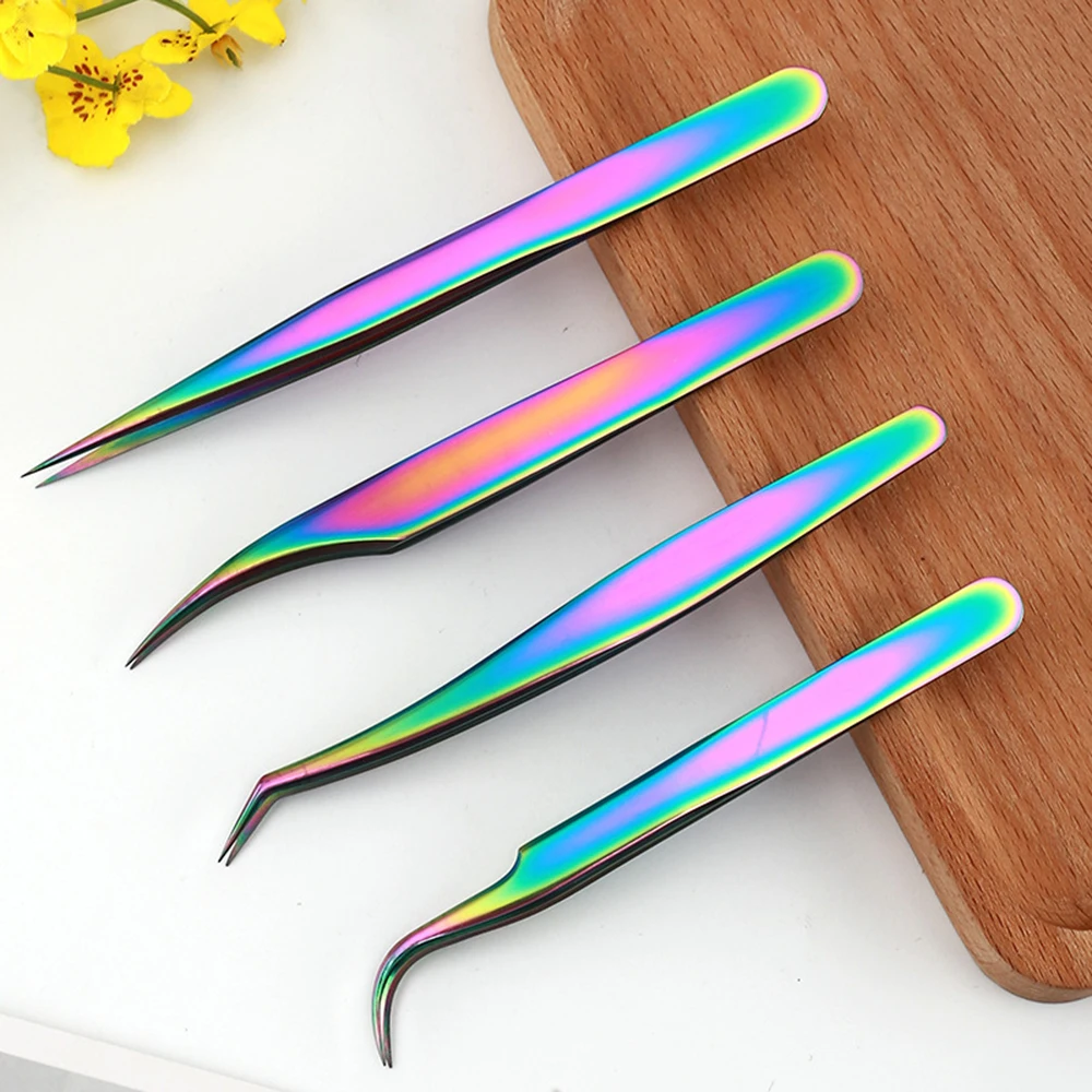 Eyelash Tweezers,lash Extension Tools,Smooth and Comfortable to the Touch Precision Tweezers,4PCS Stainless Steel Tweezers