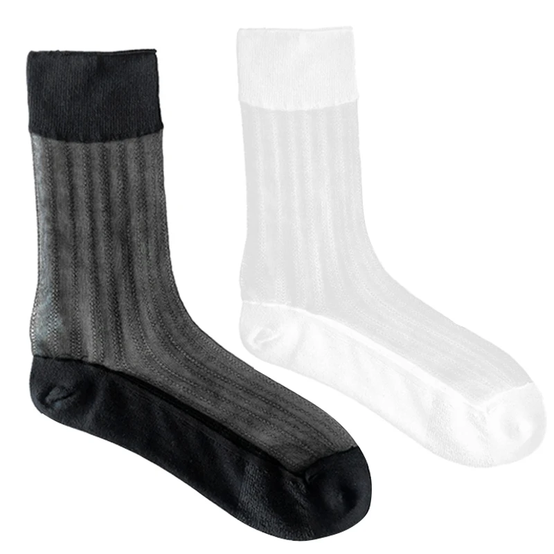 CLEVER-MENMODE sexy einfarbige Strümpfe für Männer greifen in ultra dünne transparente Mid-Tube-Socken, atmungsaktive Business-Socken