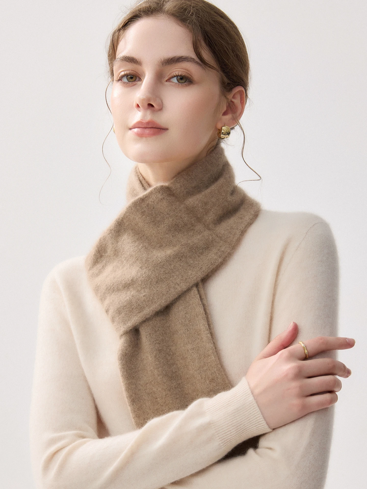 TLOML Women‘s 100% Cashmere Perforated Scarf Simple Style Scarf Autumn Winter Soft Keep Warm Cashmere Knitted Solid Comfy Scarf