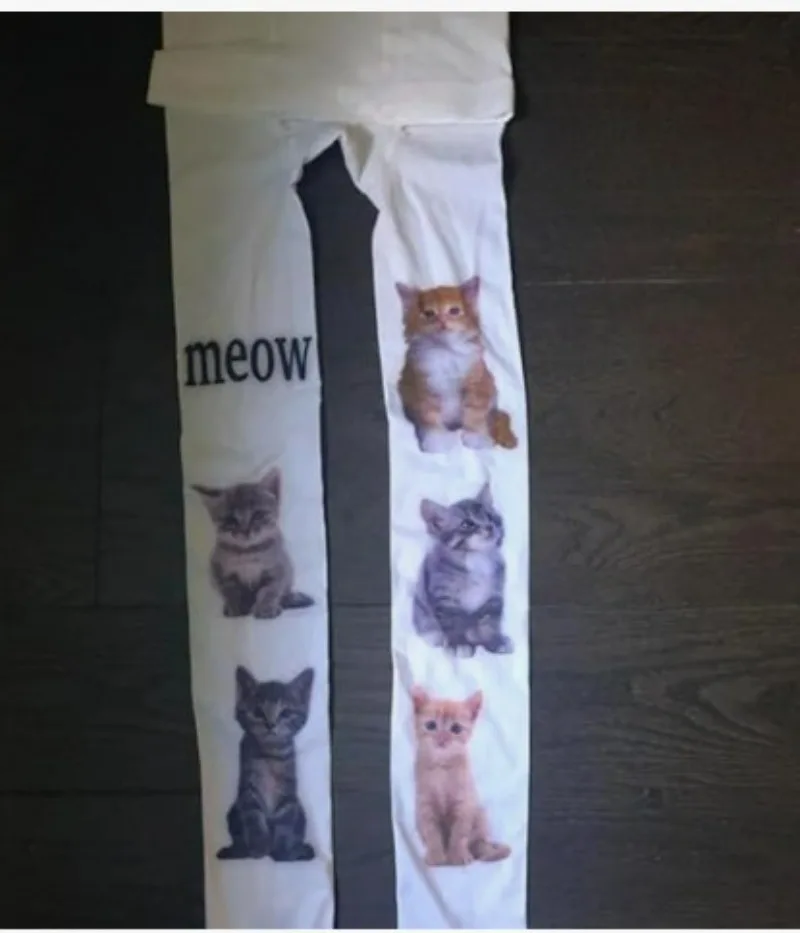 Sweet Cool Jk Cat Print Stocking Korean Ins Style Thigh High Tight Breathable Cotton Pantyhose Adjustable School Uniform Legging - view 6