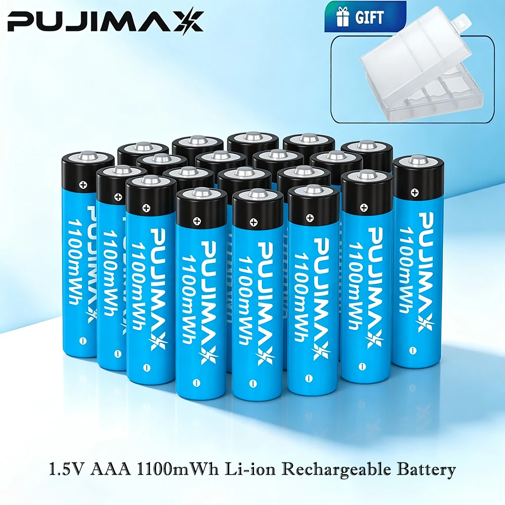 PUJIMAX 12/8/4pcs 1.5V AAA Lithium Ion Battery 1100mWh Rechargeable Batteries for Remote Control Mouse Computers Toy Clocks Flashlights Tools Portable Electronics