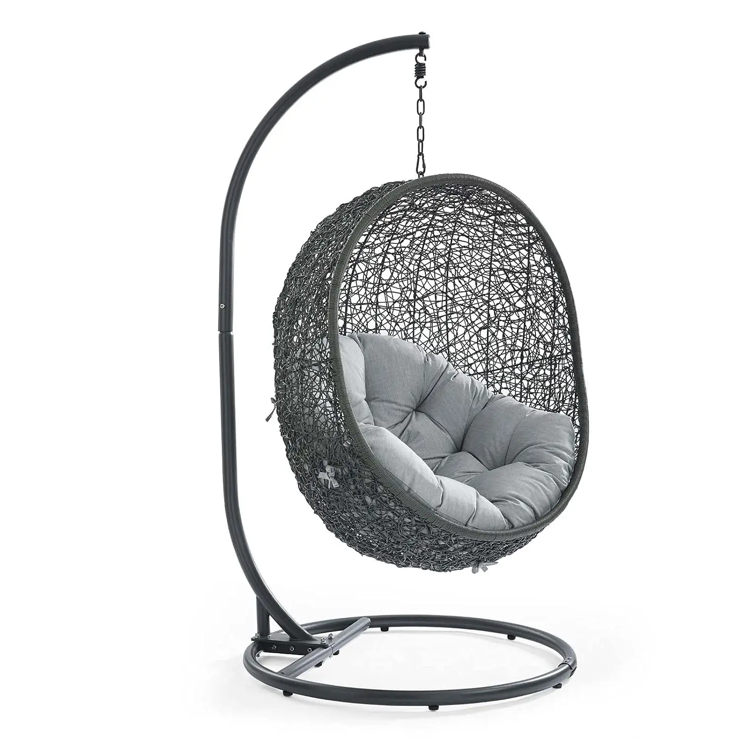 Hide Wicker Rattan Outdoor Patio Porch Lounge Egg Swing Chair Set with Stand in Gray, Customized