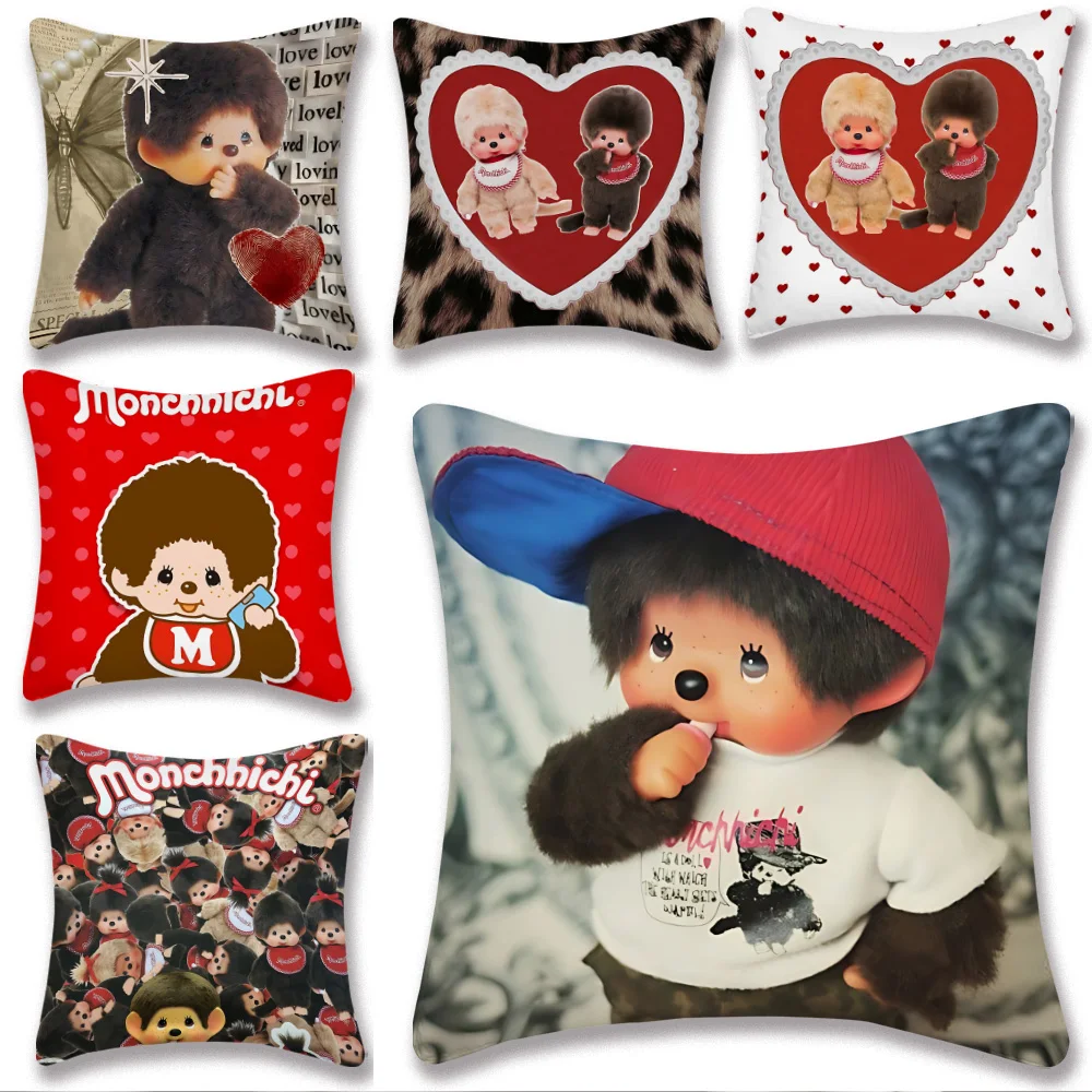 Cute Cartoon Pillow Covers Cartoon Sofa Decorative Home Double-sided Printing Short Plush Cute Monchhichis Cushion Cover