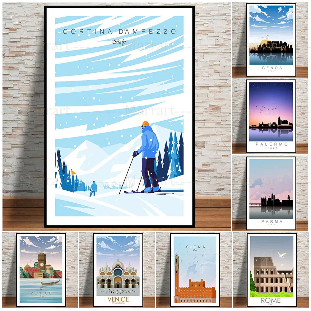 Italy Travel Poster Tuscany Rome Venice Palermo Genoa  Landscape Wall Art Canvas Painting Modern Picture Home Decor