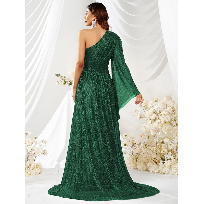 Women sexy Elegant One shoulder split Vestido de festa Summer 2023 Flare sleeve Backless Evening Prom Maxi Long dress