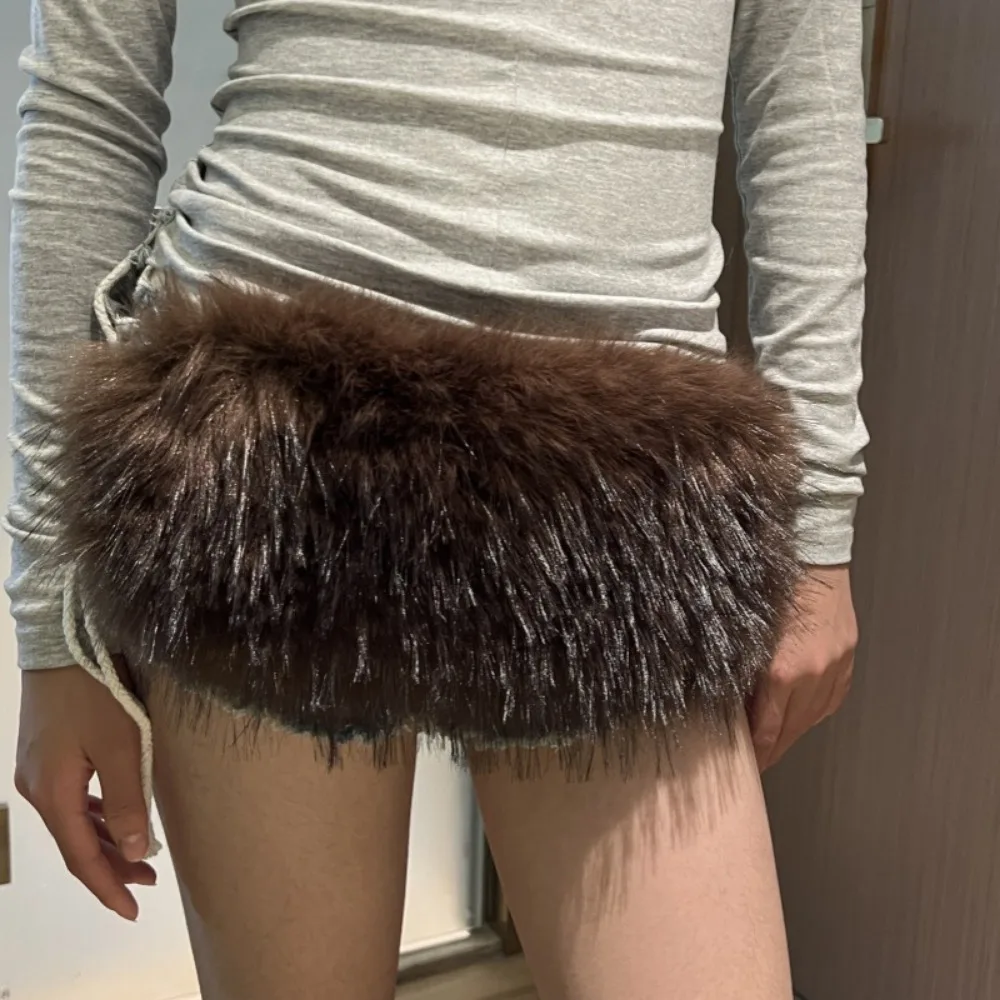 

Y2K Furry Fur Waist Belts Sexy PU Leather Waist Chain Plush Cowgirl Waistband For Night Club