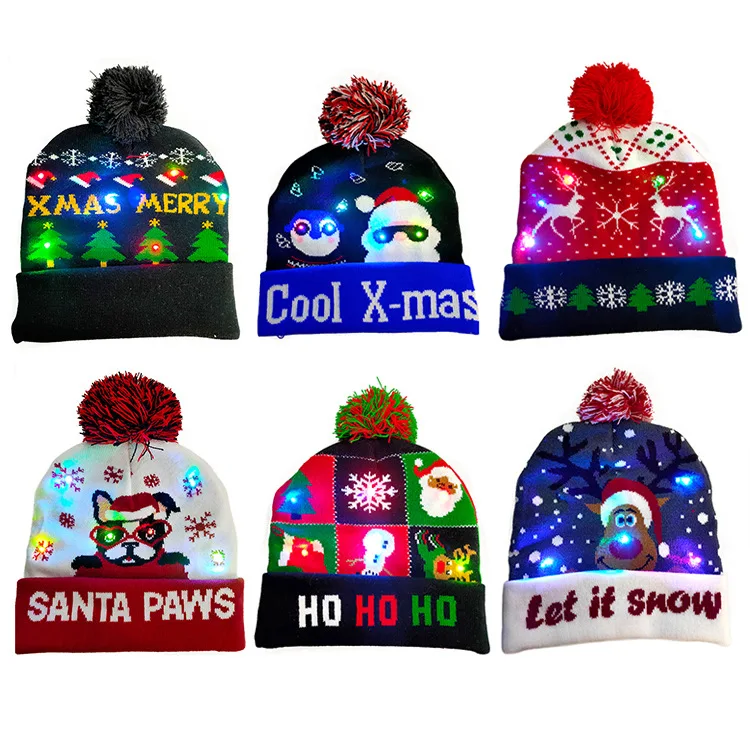 

Christmas Fashion Led Plush Glowing Hat Colorful Lights Santa Claus Hat Snowman Adult Kid Elk Warm Hat Merry Christma Party Gift
