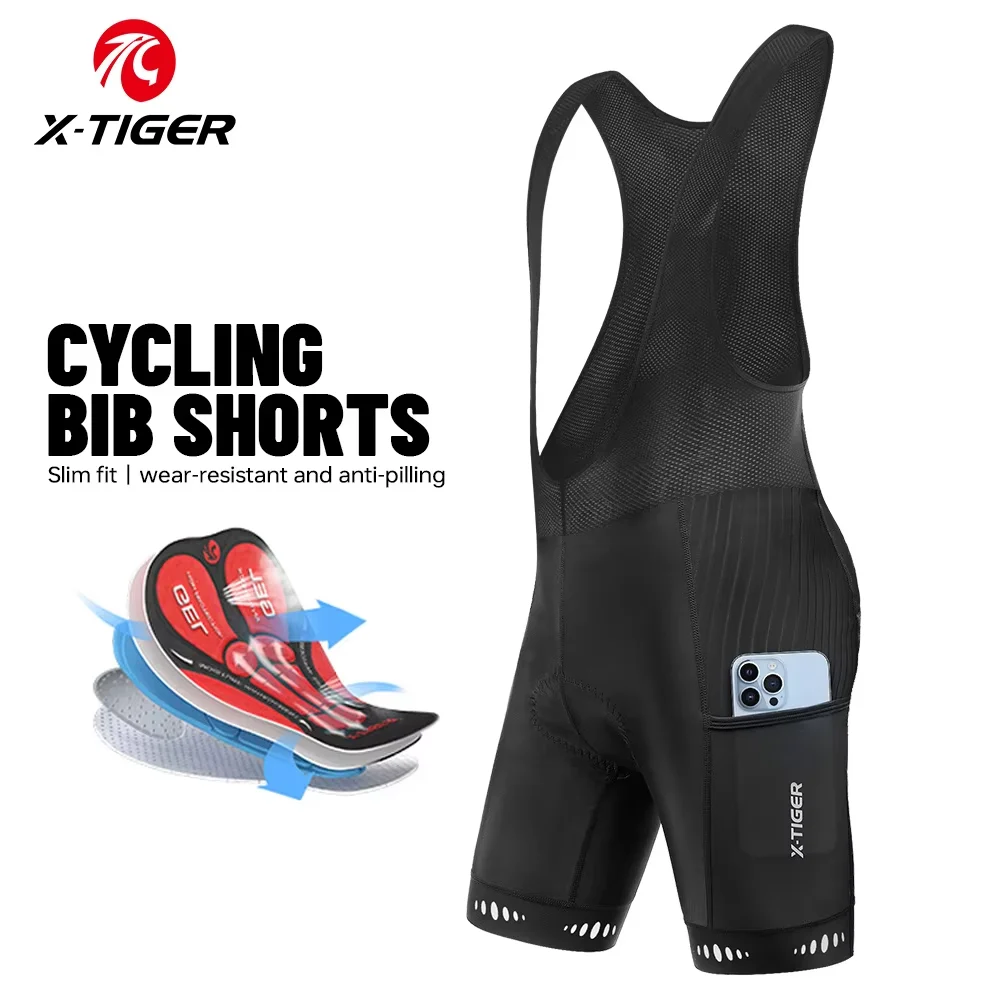 X-TIGER Men Cycling Bike Bib Short 5D Padded Shockproof Bicycle Bib Tights Breathable Quick Dry 3 Pockets Road MTB Riding Shorts