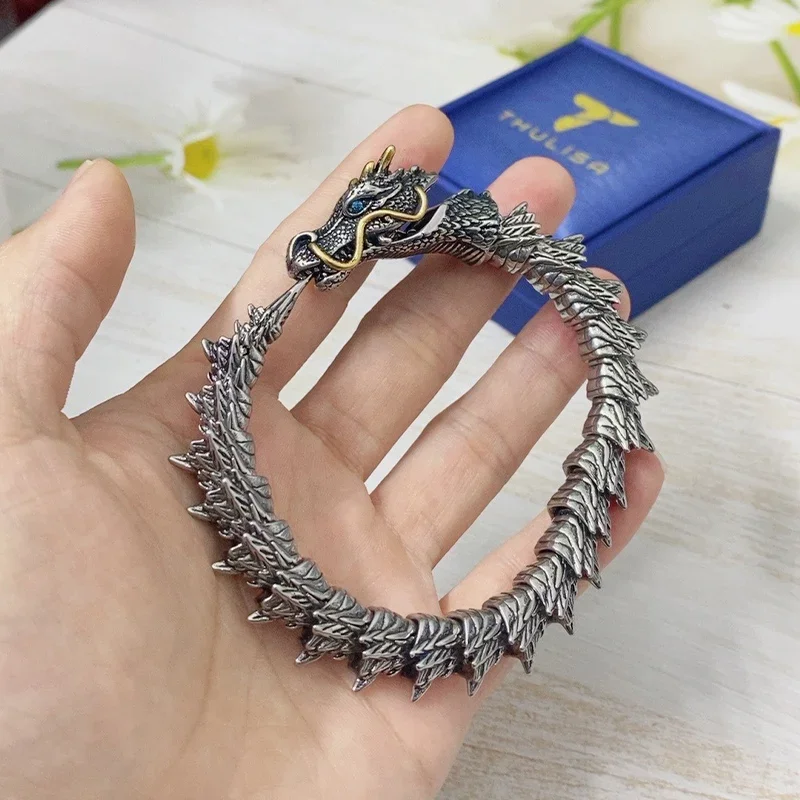 

Top Quality 316L Stainless Steel Nordic Viking Ouroboros Vintage Punk Dragon Bracelet Men's Charm Jewelry Hip Hop Street Culture