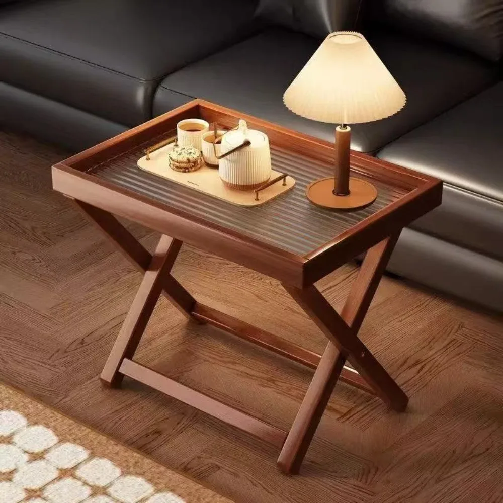 Foldable Coffee Table Sofa Side Table Balcony Mini Desk Living Room Shelf Wooden Nightstand Home Decoration Vintage Funiture