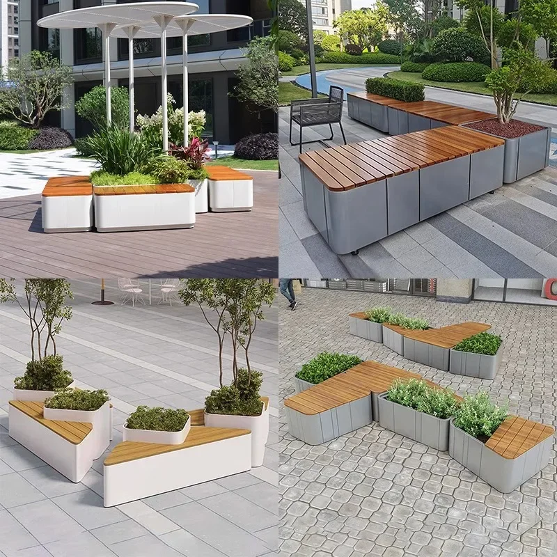 Outdoor wrought iron flower box combination aluminum alloy stainless steel PVC planter planter road isolation guardrail