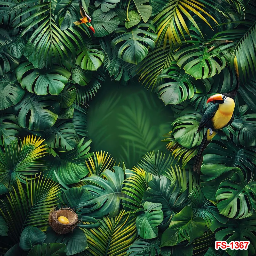 غابة سفاري أوراق خضراء خلفيات التصوير الفوتوغرافي ، الخلفيات الاستوائية الصيفية الطبيعية ، واحدة البرية ، حفلة عيد ميلاد الطفل ، ديكور المناظر الطبيعية