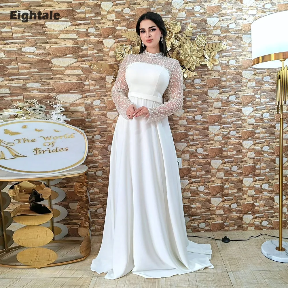 

Eightale арабское вечернее платье с высоким воротом, платье для выпускного вечера, индивидуальное свадебное платье с длинными рукавами и жемчугом, халаты русалки De Soirée
