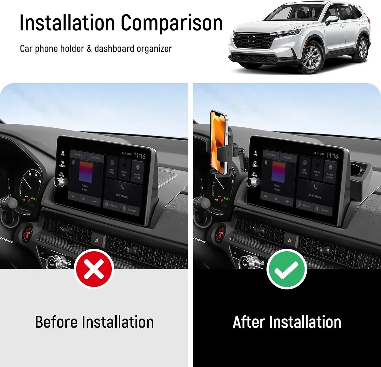 Car Phone Holder & Dashboard Tray Organizer Compatible for Honda 2023 2025  CRV Accessories ABS Material 7/9-inch Screen