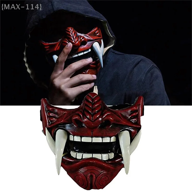 【Ja】Japanese Samurai Oni Demon Mask - Horror Prajna Killer Mask for Halloween Cosplay, Party Costume & Prop