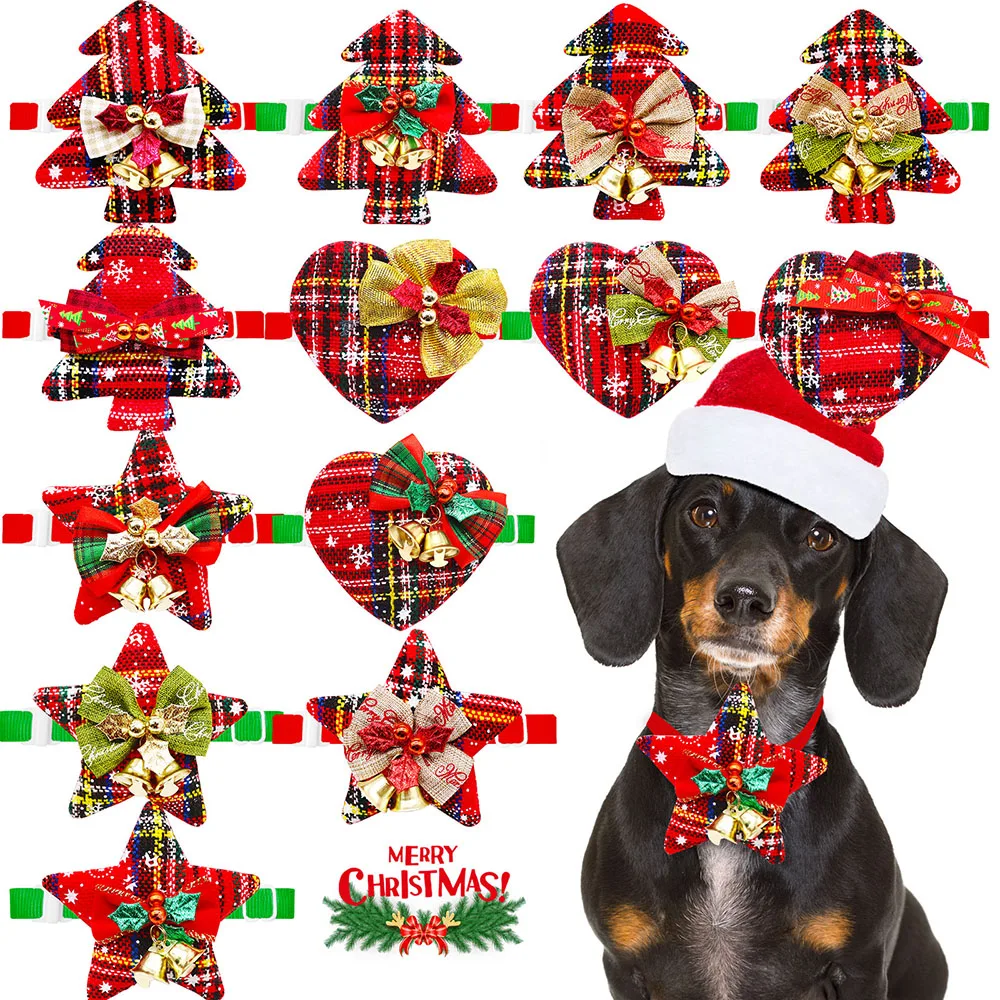 5/10PCS Plaid Dog Bowties Xmas Stars Winter Adjustable Pet Dog Collars Pet Grooming Accessories For Dogs Pet Dog Bow Ties