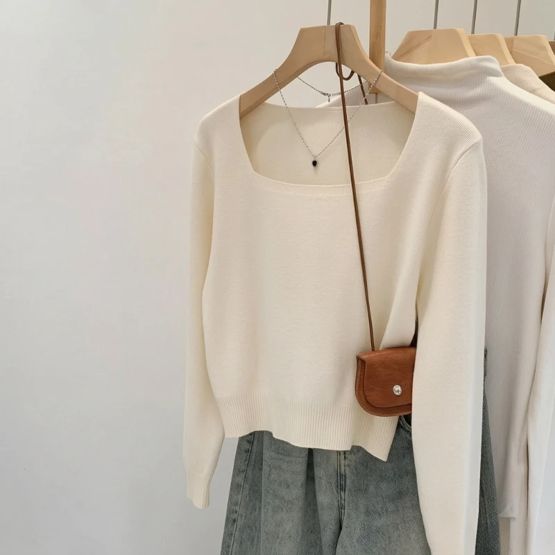 Women's Basic Cream Knit Long-Sleeve Top