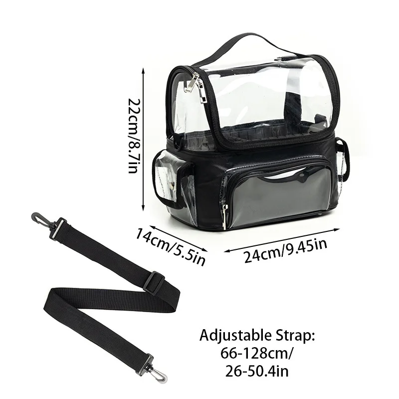 Black Clear PVC Multi Pockets Tote Bag Stadium Approved Transparent Crossbody Makeup Bags Women Portable Travel Skincare Handbag