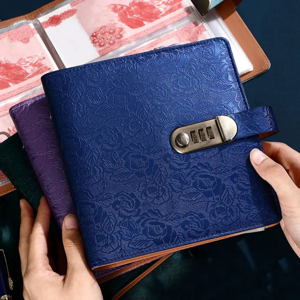 Emboss Flower Envelop Savings Challenges Book PU Leather Savings Handbook Budget Binder with Lock Refillable 50Sheets