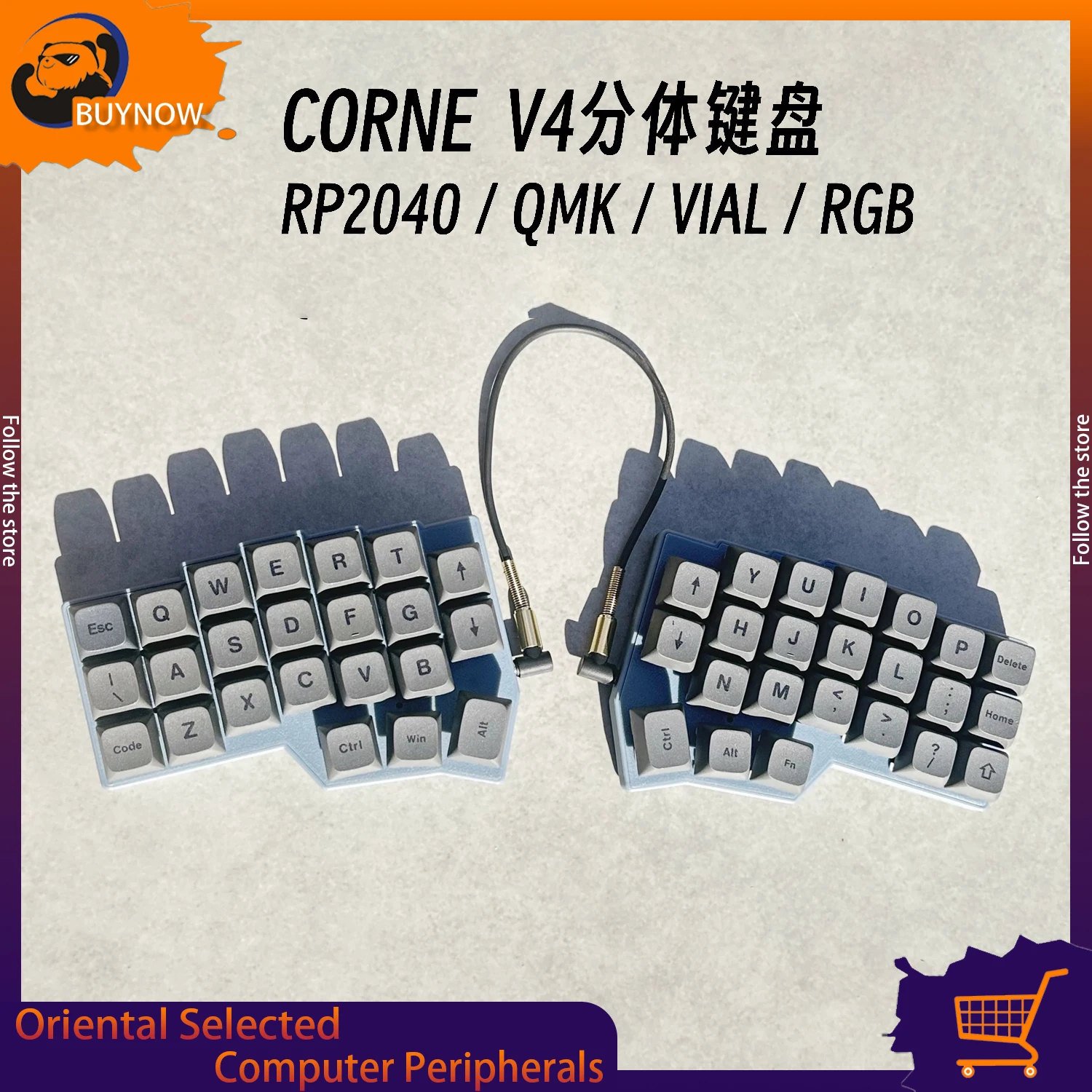 Corne V4 Split Keyboard Rp2040 Rgb Hot Swap Support Qmk/Vial With 3.5mm Audio Line Split Keyboard Kit Customized Pc Gamer Gift