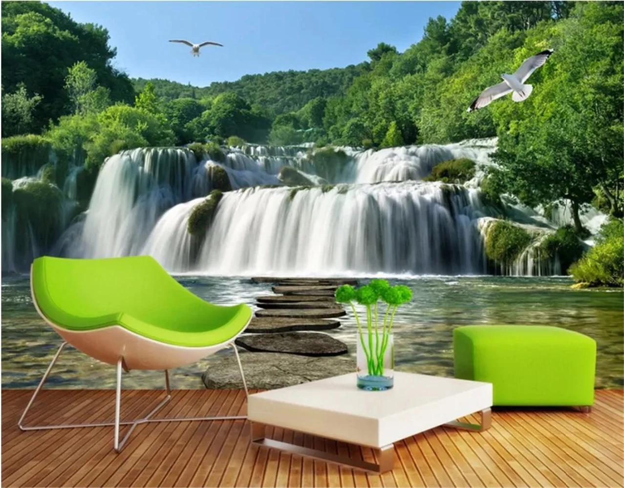 Custom Photo 3D Mural Wallpaper Waterfall Landscape Wall Decor PVC Non-Woven Paper Customizable Size And Design