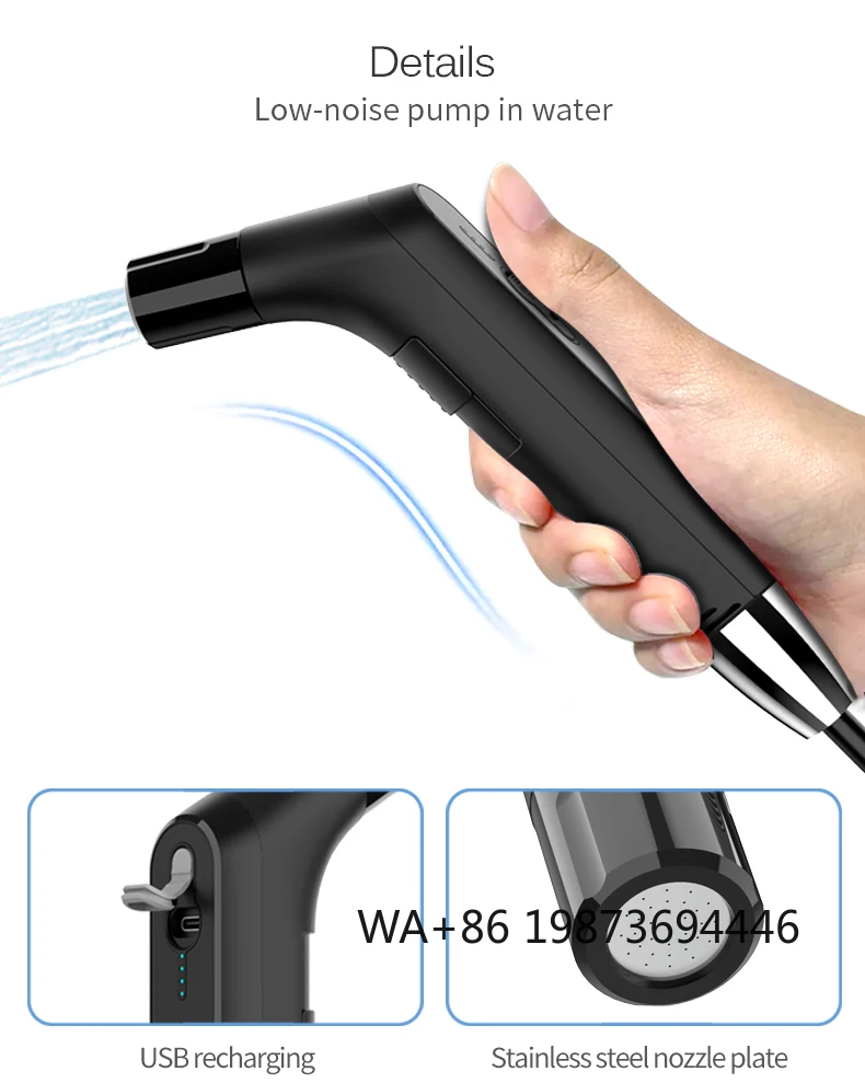 Portable Electric Travel Bidet, Outdoor Rechargeable Cleaning Shattaf Bottle with Large Water Tank
