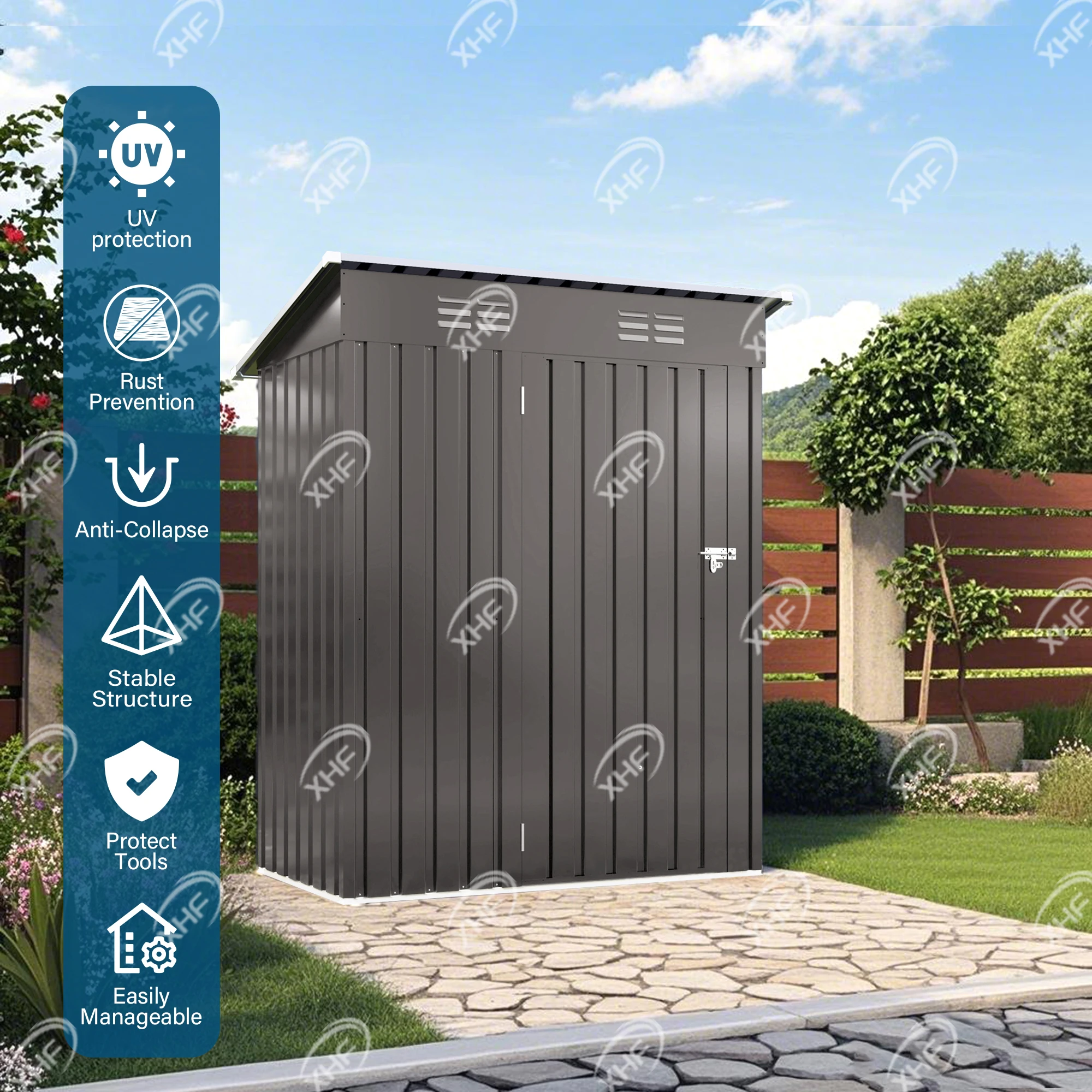 5 * 3f T Metal Outdoor Storage Shed with Sloping Roof Waterproof and Lockable Compact Tool Shed