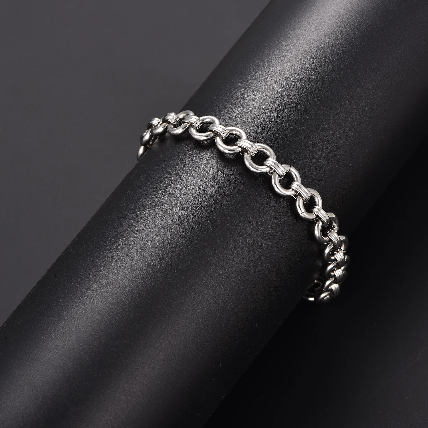 8MM Rundes Armband aus Edelstahl, O-förmige Glieder, versilberte Handkette, minimalistische Fußkettchen, Metallschmuck – Detail 5