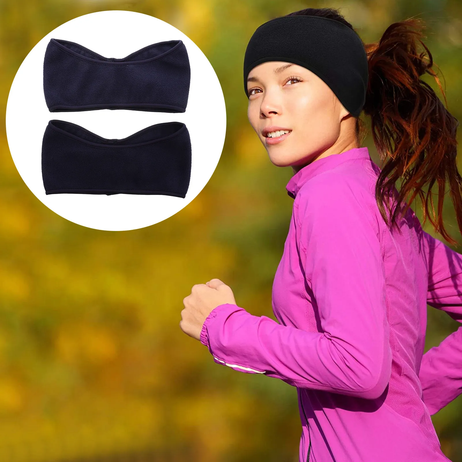 2Pcs Outdoor Windproof Headbands Polar Fleece Warm Hair Band Stretchable Ear Warmer Wrap Winter Head Cover Sports Headband