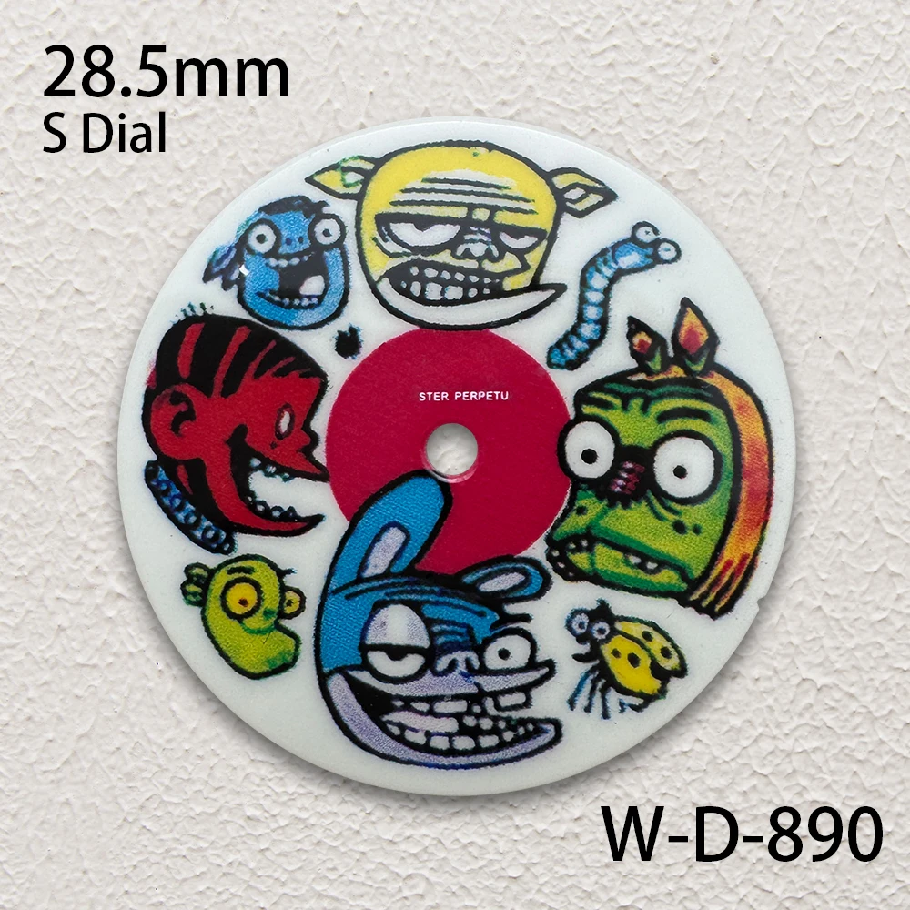 28.5mm S Logo Cartoon Enamel Dial Fit NH35/NH36/4R/7S Japanese Movement High-Quality Dial Watch Modification Accessories
