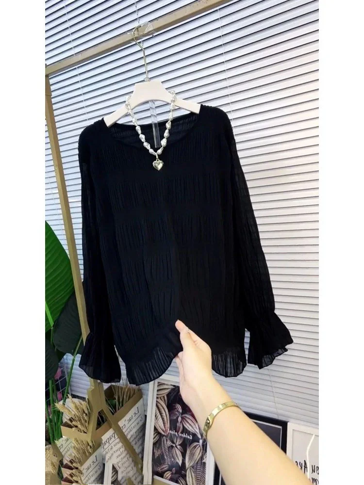 

2023 Early Spring Dress French Style Unique Small Shirt Advanced Design Sense Black Shirt Top Female