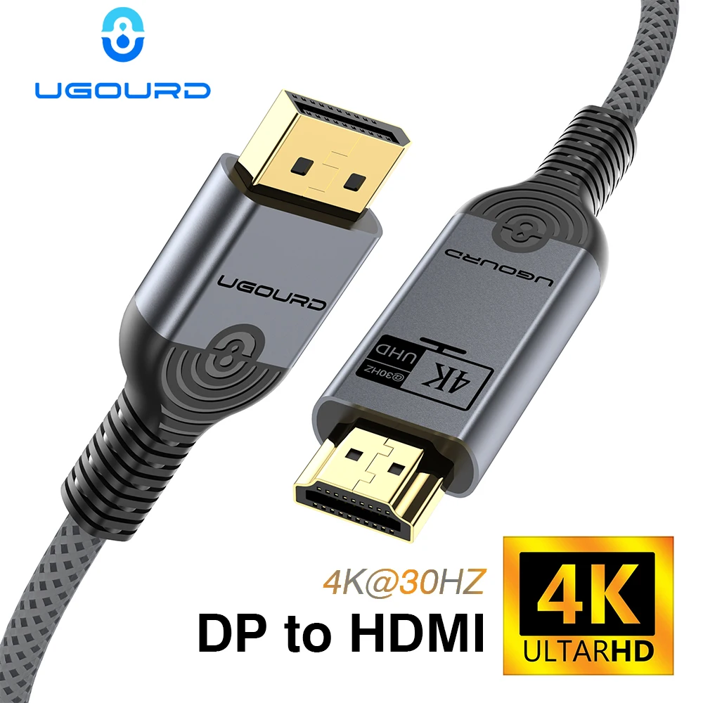 UGOURD DP to HDMI-Compatible Cable 4K DisplayPort to HDMI Cable 4K30Hz Display Port Male to HDMI Male Adapter for HDTV Projector