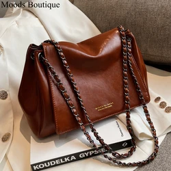 MOODS Retro Shoulder Bags For Women 2023 Designer Luxury Handbag Chic Chain Soft PU Leather Big Capacity Crossbody Messenger Bag