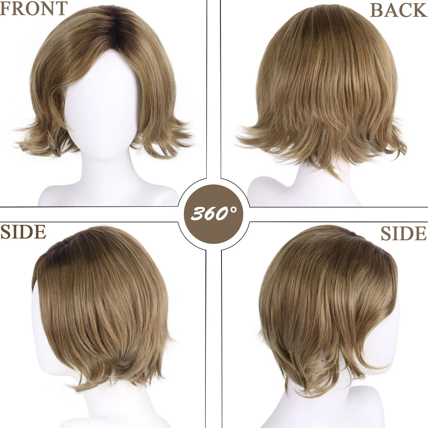 الألياف الاصطناعية براون الجانب الانفجارات شعر مستعار النمط الطبيعي للنساء قصيرة مجعد الباروكات الأم شعر مستعار الهدايا اليومية حفلة تأثيري شعر مستعار الإناث #3