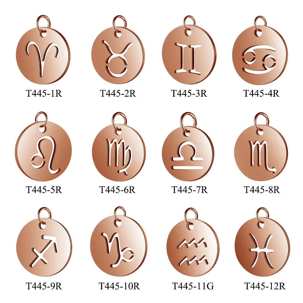 5pcs/lot Constellation Zodiac Sign Stainless Steel Aries DIY Jewelry Charms Wholesale Gemini Horoscope Necklace Making Pendant