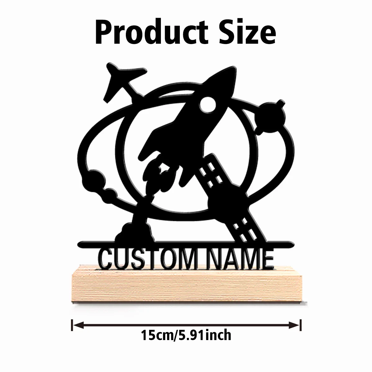 1pc New Design Personalized Custom Rocket Aviation Metal Statues With Wooden Base Tabletop Aviation Enthusiast Gift With Wooden