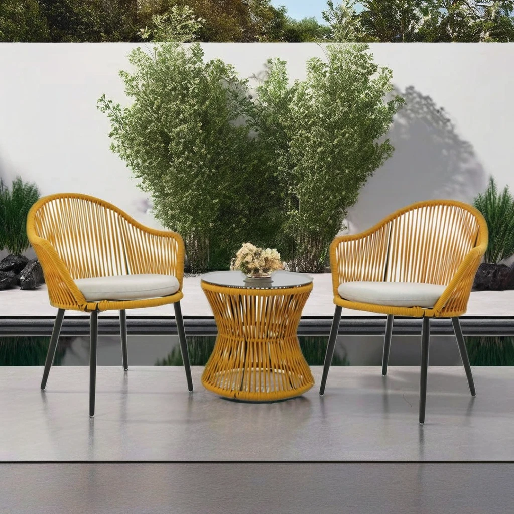 

Modern Design 3pcs Outdoor Garden Balcony Furniture KD Steel Rattan Bistro Set Patio Bistro Chair Rattan Bistro Sets