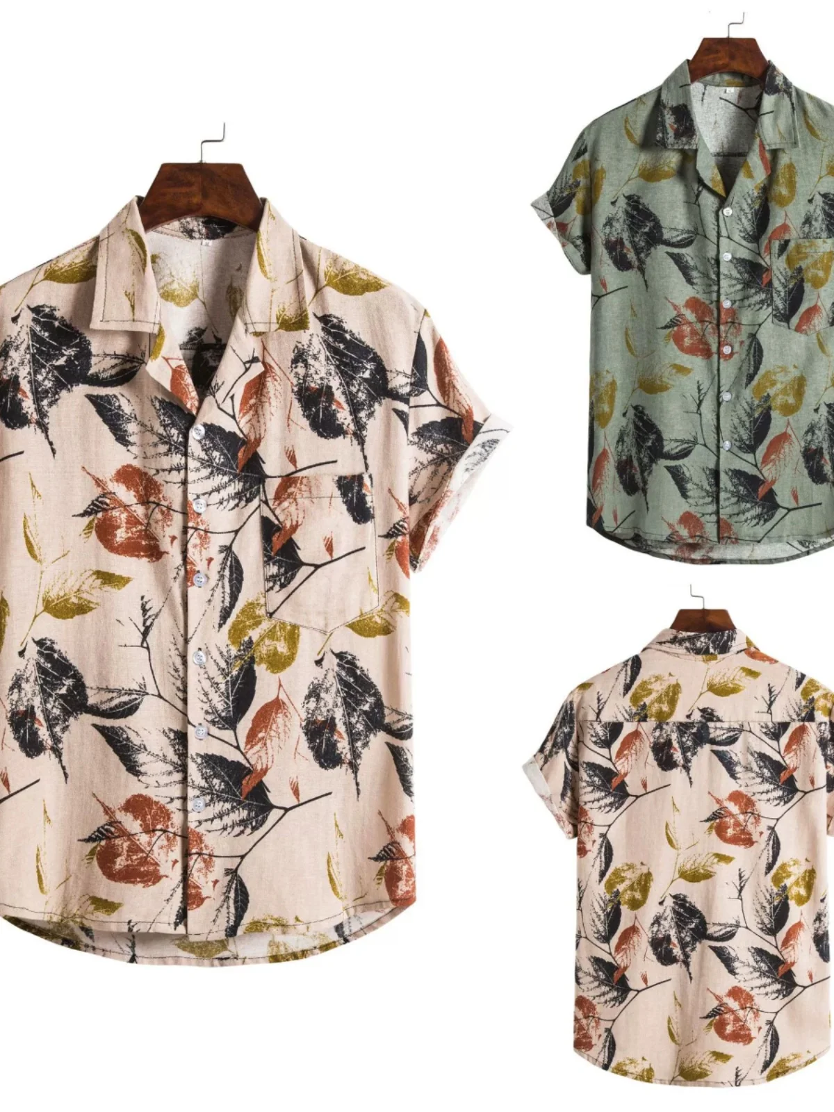 

Мужская рубашка с коротким рукавом в стиле ретро с цветочным принтом, летняя, винтажная, свободного кроя, повседневная, с отложным воротником, тонкая, стандартного размера