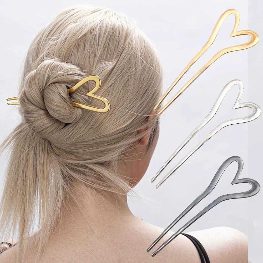 Metall Herz Frauen Haar Gabeln Haarnadeln Mädchen Elegante U-form Haar Sticks Haar Pins Clips Frisur Frauen Haar Zubehör headwea