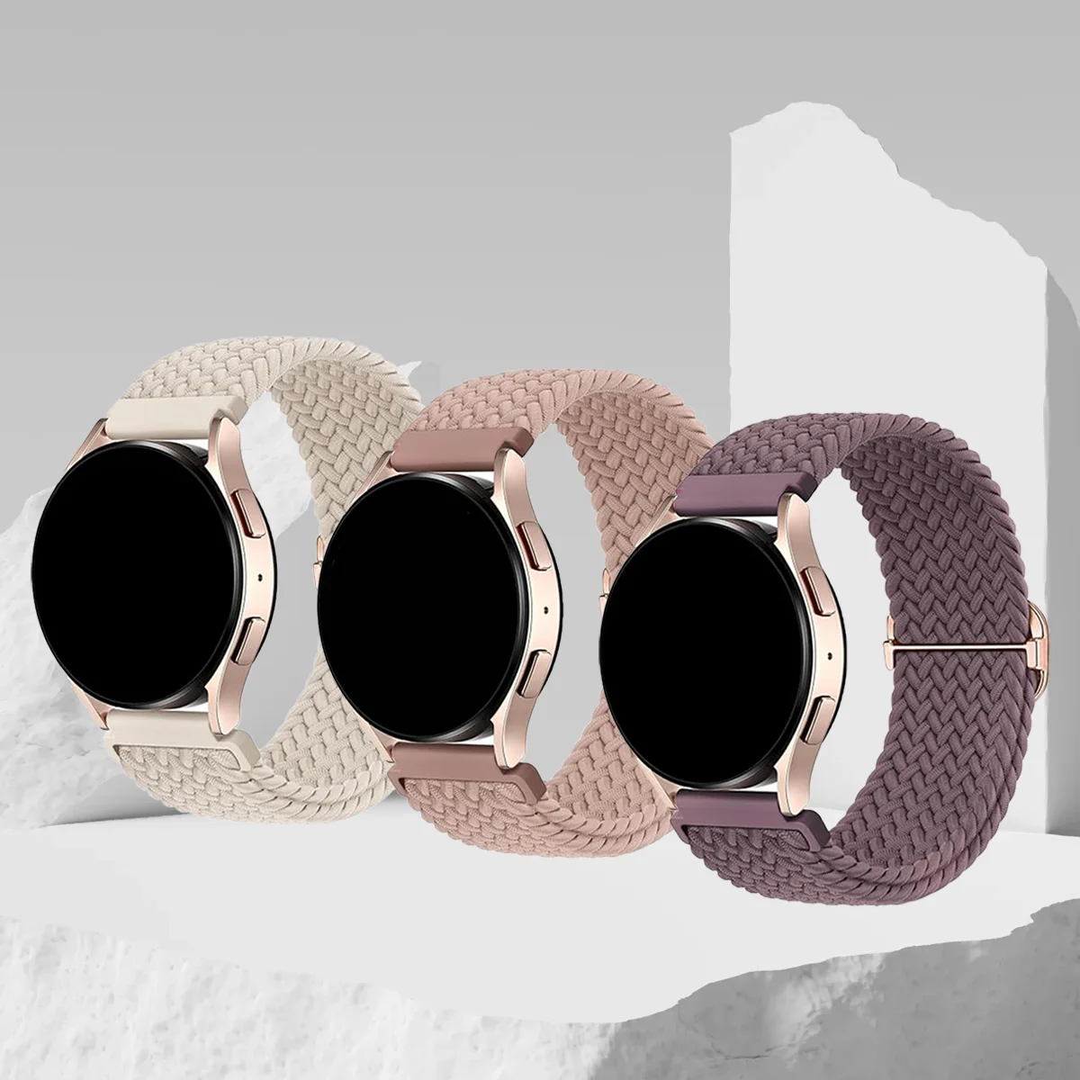 3 Stück 18/20/22 mm geflochtene Schlaufe für Samsung Watch 7/Amazfit GTR4/Huawei Watch GT 6/Garmin vivoactive 5/Fossil GEN6 42 mm Armband