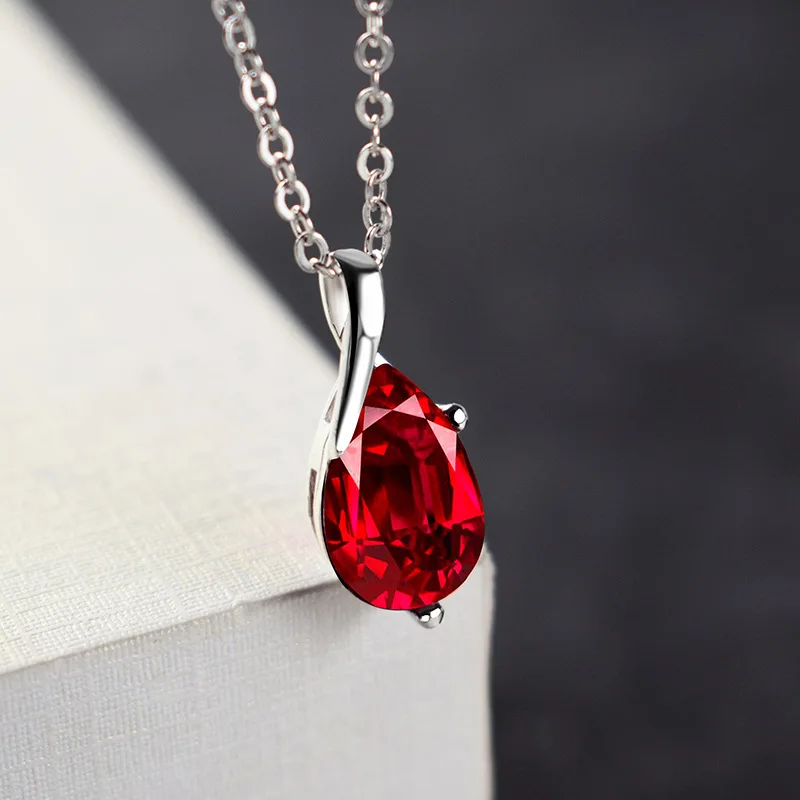 Collar de plata de ley S925 para mujer, colgante de cristal rojo con lágrimas de Ángel, regalo de joyería