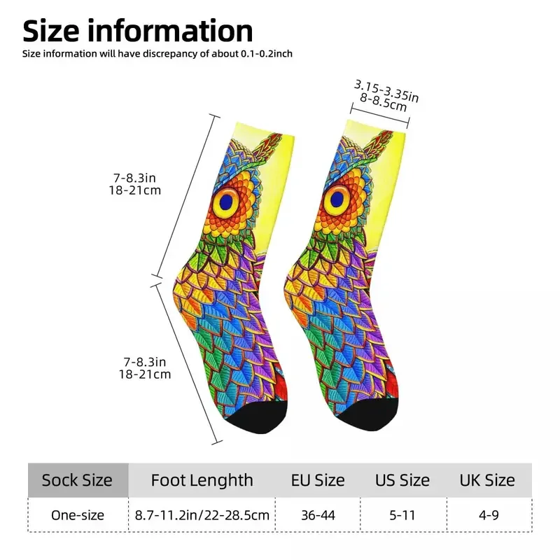 Y2K Colorful Psychedelic Rainbow Owl Harajuku Sweat Absorbing Stockings All Season Long Socks For Man Woman'S Christmas Gifts