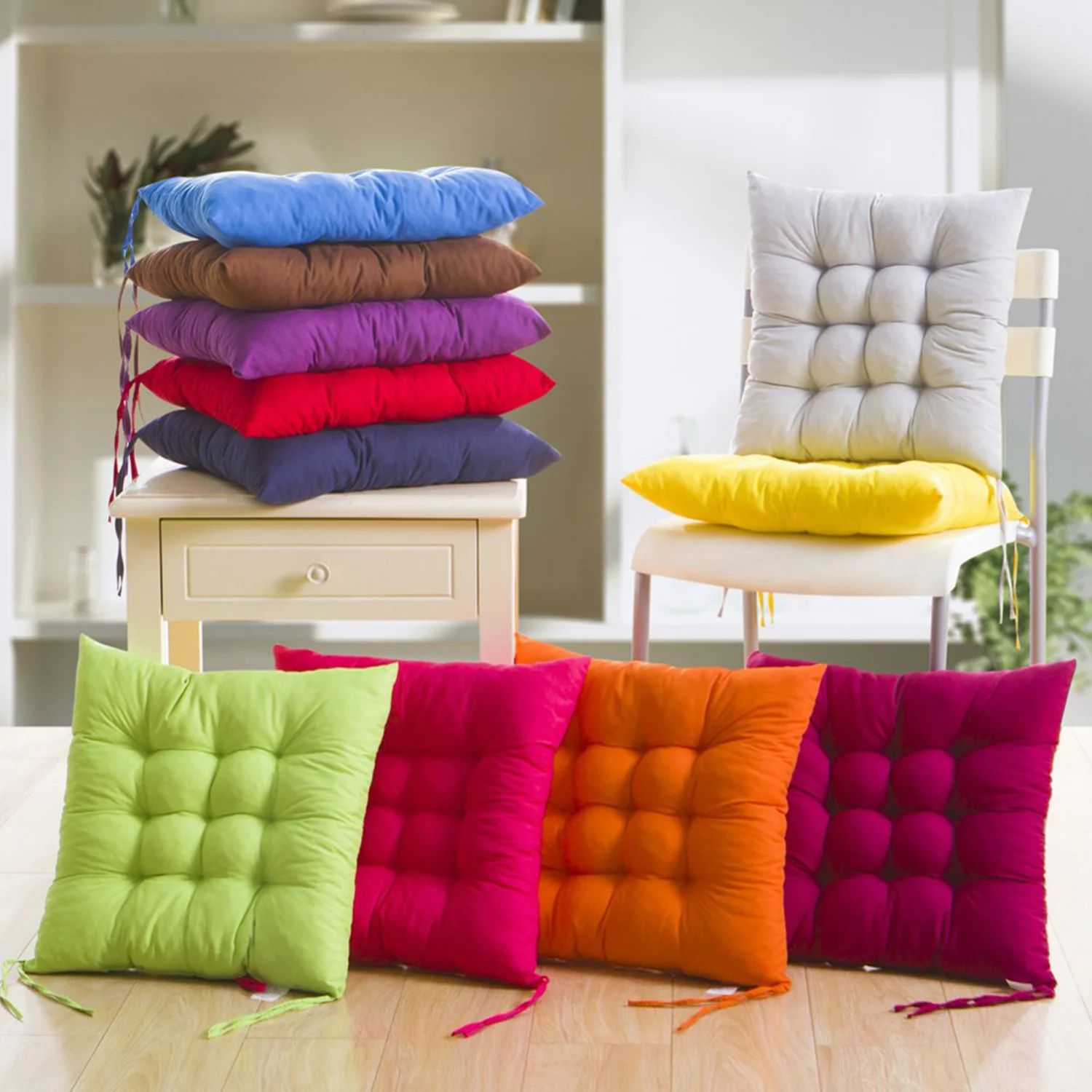 

NEWCE Square Chair Pads Indoor Seat Cushions Pillows Solid Color Non-Slip Thick Soft Seat Cushion for Kitchen Dining Office Chai