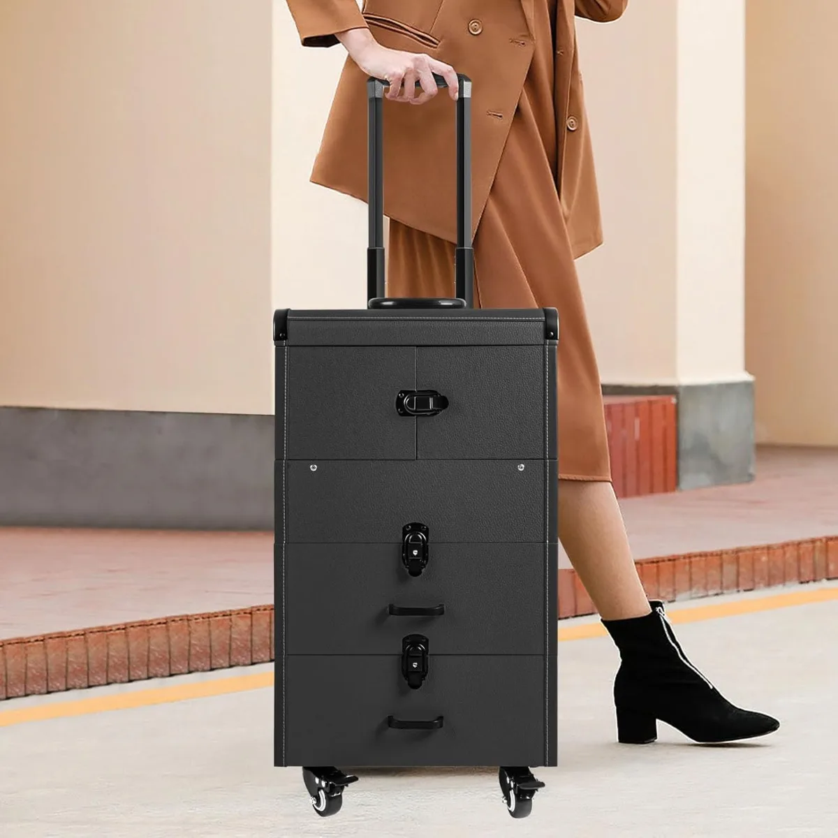 Professional Rolling Makeup Case, Large Capacity Cosmetic Train Case with Wheels & Pull Handle, Mobile Storage Box for Salon view 4