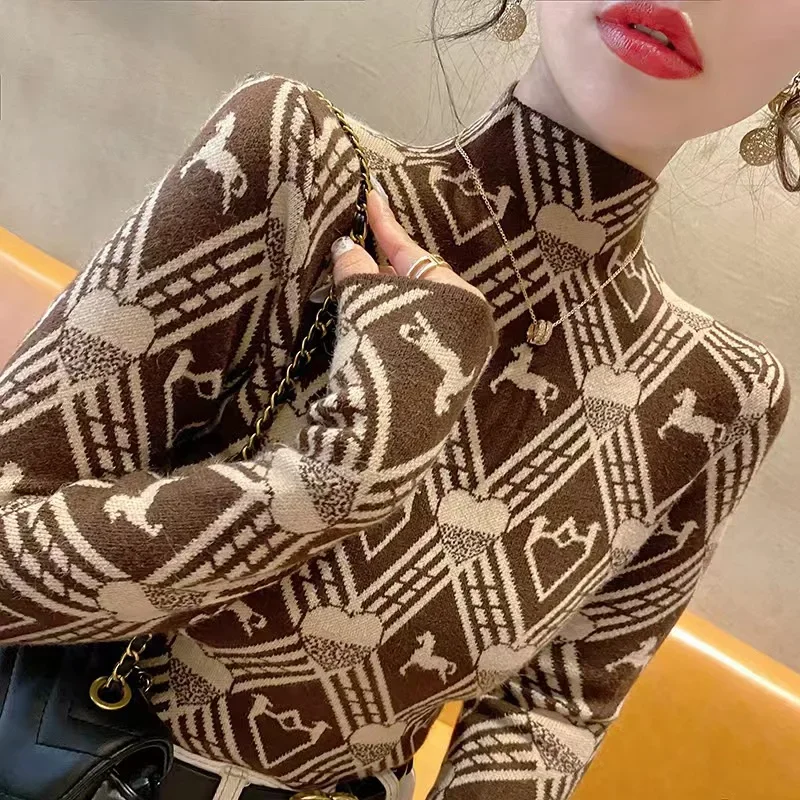 

Women Clothing Slim Elasticity Knitted Pullovers Autumn Vintage Fashion Turtleneck Chic Y2k Sweaters Comfortable Inside Knitwear