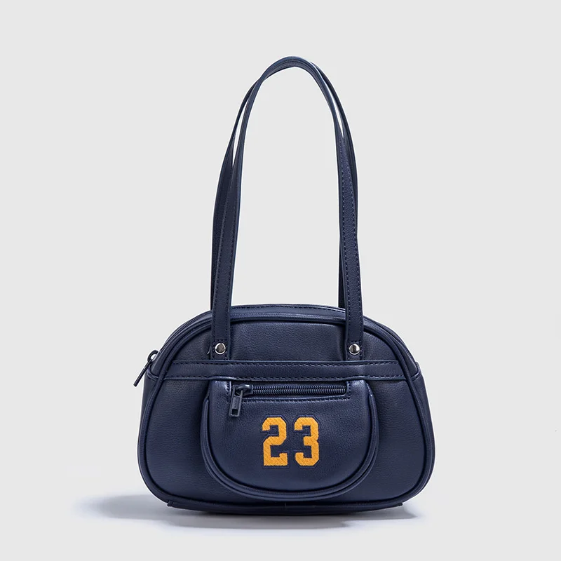 

New 23 Embroidery Navy Shoulder Bag Four Season Zipper High Quality Ladies Bags Fashion Preppy Style High Street Chic Handbags